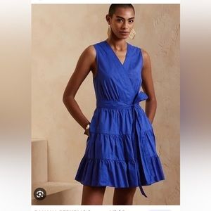 Banana Republic Resort Cotton Wrap Mini Dress L Tall BLUE Cotton